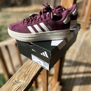 Adidas stacks Maroon Suede Sneakers with White Stripes brand new never worn